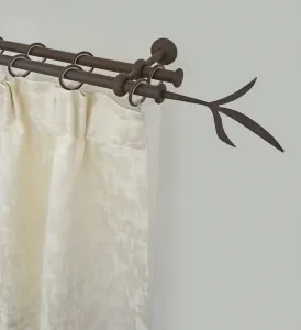 Карниз для штор GARESA "ESPERANCA", 2-х направляющий, желаемая длина, комплект штор в стиле рустик, выдвижной, с концевой ветвью для пуговиц, с кольцами 380 см, Ø16мм, цвет rost