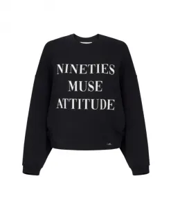 Черный хлопковый свитер с рукавами «летучая мышь». Elisabetta Franchi, черный