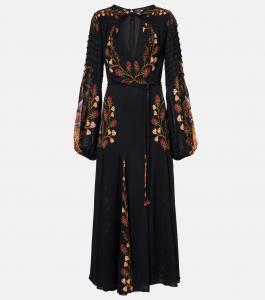 Платье миди с вырезом и цветочным принтом Farm Rio, Berry Garden Black