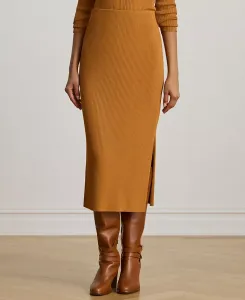 Женская юбка-карандаш миди из трикотажа Grenya в рубчик Lauren Ralph Lauren, коричневый