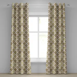 Шторы на люверсах из дамасской ткани ABAKUHAUS с абстрактным рисунком в стиле омбре и цветочными деталями в восточноазиатском стиле, декоративные двухпанельные шторы, 280 см x 175 см, цвет светло-желтый карамельный Abakuhaus