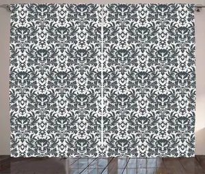 Шторы ABAKUHAUS в готическом деревенском стиле с цветочным мотивом в стиле дамаск, универсальные ленточные шторы для гостиной с петлями и крючками, 280 x 175 см, серо-белый Abakuhaus