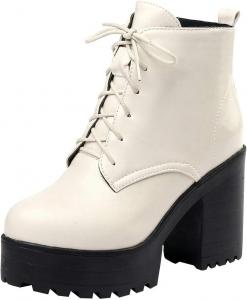 Женские ботильоны Parisuit с массивной подошвой и шнуровкой, платформой и высоким каблуком, модная обувь для осени и зимы, Beige 2