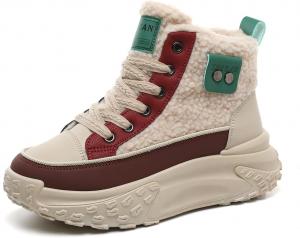 Женские зимние ботинки на шнуровке, короткие, из искусственной кожи, с нескользящей подошвой, удобные, повседневные сникерсы на платформе Picusiqa, 6701 Red