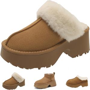 Модные сабо на платформе для женщин, повседневные уличные тапочки с плюшевой подкладкой, удобные наружные нескользящие мюли и сабо Hoaeiewds, Tx-Brown
