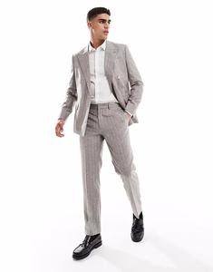 Узкие льняные брюки River Island в тонкую серую полоску