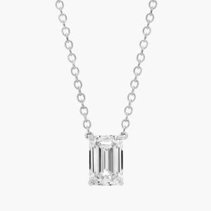 Подвеска с выращенным в лаборатории бриллиантом-солитером изумрудной огранки из белого золота 14 карат (1 карат, двойной огранки - FG / VS2-SI1) Blue Nile