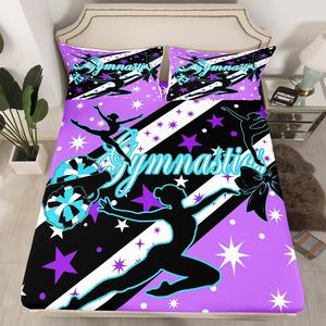Erosebridal Детский комплект постельного белья Girls с фиолетовым, синим и черным геометрическим принтом звезд и полос, мягкий и дышащий, Black and Piurple