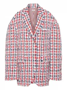 Твидовый жакет в клетку гингем THOM BROWNE, красный