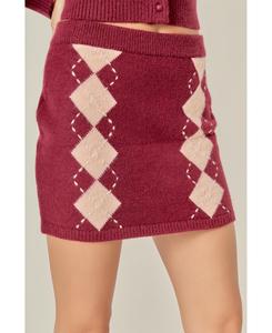 Женская вязаная юбка с ромбовидным узором English Factory, Burgundy/salmon