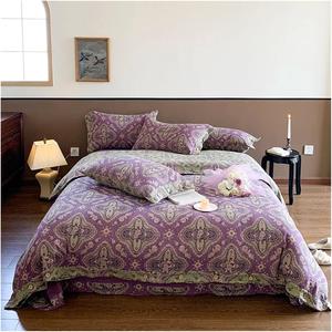 KYTGFH Комплект постельного белья в стиле бохо с цветочным принтом, 400Тс хлопковый жаккард с окрашенной пряжей Flat Bed Sheet