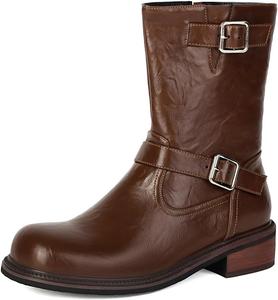 Женские западные ботильоны на низком каблуке с молнией, с круглым носком, повседневные, для осени, нарядные, короткие JOEUSTY, Brown