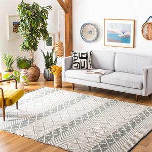 Ковер SAFAVIEH, 183 x 183 см, Natura Collection, Ivory & Green, ручной работы из шерсти, идеален для помещений с высокой проходимостью в гостиной, спальне (NAT854Y)