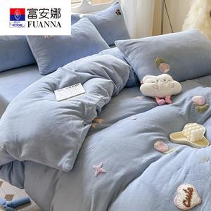 Fuanna Пододеяльник из молочного вельвета 150х200 см, простыня на резинке, цвет Tulip Bow Tie - Blue