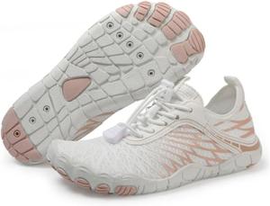 Детская обувь для походов Hike Footwear HF Barefoot - гибкие, легкие, с нулевым перепадом хода кроссовки для ходьбы и бега, минималистичные кроссовки для мальчиков и девочек, широкая посадка, быстро сохнущие, для спорта и повседневной носки, белый/розовый