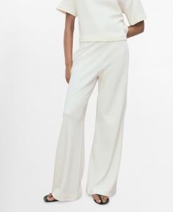 Женские хлопковые брюки прямого кроя MANGO, Ecru