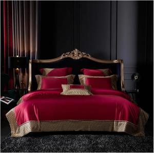 UOIO Комплект постельного белья UOIO свадебный хлопковый с золотым кружевом и стеганым покрывалом Blue