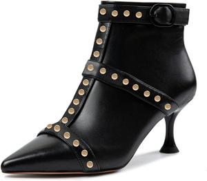 Женские ботильоны XYD с блестящим носком, строчкой, заклепками, боковой молнией и пряжкой, на низком каблуке, модная ретро обувь, Black