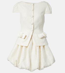Мини-платье из букле с пайетками и бантом Self-Portrait, кремовый