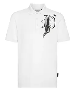 Приталенная трикотажная рубашка-поло с изображением черепа и костей. Philipp Plein, белый