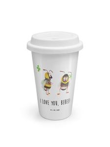 Mr. & Mrs. Panda Белая дорожная кружка с изображением пары пчел и надписью