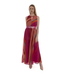 Вечернее платье с разноцветным принтом и поясом. Pennyblack, мультиколор