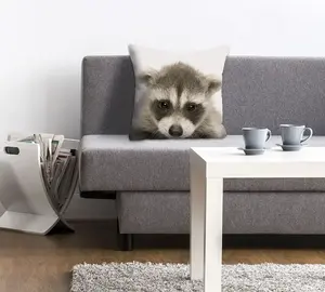 Декоративная подушка Queence "Дин", с енотом, чехол без наполнения, 1 шт 40х40 см, серый