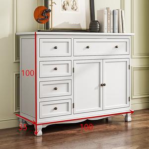 Yu Senyi Комод для гостиной из массива дерева в средиземноморском стиле, 5 ящиков и двойные двери, белый, полностью собран