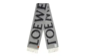 LOEWE Шарф с интарсией и бахромой Logo, Multicolor