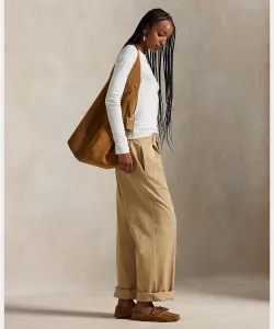 Свободные брюки из хлопковой смеси с плиссировкой Polo Ralph Lauren, цвет 250 Brown