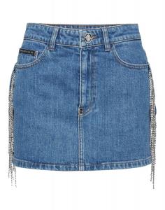 Джинсовая мини-юбка с кристальной бахромой Philipp Plein, Monte Carlo