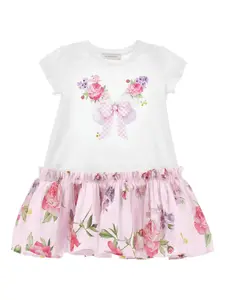 Платье с цветочным принтом и бантом Monnalisa, белый