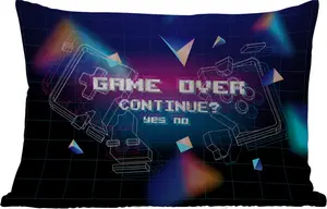 Подушка для улицы - Игры - Аркада - Игра окончена - Черный - Синий - Игры - 60 x 40 см - Водонепроницаемая - Подушка для отдыха - Декоративная подушка - Подушка для дома MuchoWow