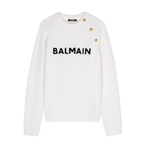 Balmain Kids свитер с вышитым логотипом, нейтральный цвет