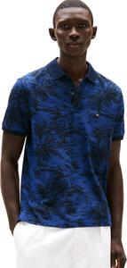 Мужские льняные рубашки-поло Tommy Hilfiger с коротким рукавом, классического кроя, с тропическим принтом, Desert Sky / Dark Navy