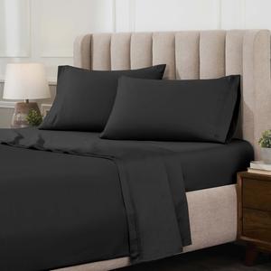 Superior Комплект постельного белья из египетского хлопка плотностью 1500, однотонный черный, современный дизайн Black - Z