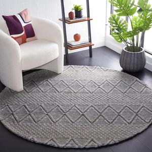 Ковер SAFAVIEH, 183 x 183 см, Marbella Collection, Light Grey & Black, ручной работы из шерсти, идеален для помещений с высокой проходимостью в гостиной, спальне (MRB320F)