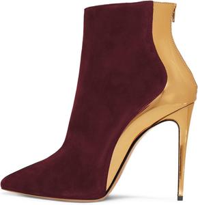 Женские модные ботильоны FSJ на высоком каблуке с заклепками, закрытым заостренным носком, шпильки, молния, осенне-зимняя обувь, размеры 4-15 М US, Darkred Golden Heel