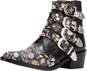 Женские ботильоны FOWT с заостренным носком, на щиколотку, с массивным каблуком, низкие, с модной пряжкой и ремешками, уличная обувь, размеры 4-16 US, Floral