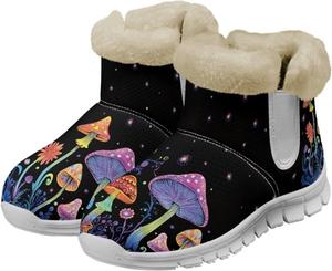 Зимние ботинки Howilath с принтом грибов для женщин, противоскользящие с меховой подкладкой, пушистые снежные сапоги, Aesthetic Trippy Mushroom
