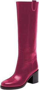 Женские ботинки Maiyang с круглыми носками, массивным средним каблуком, высокой голенью, накулачные, тянущиеся, с широким голенищем, классические осенне-зимние повседневные длинные ботинки, размеры 4-16 US, Deep Pink