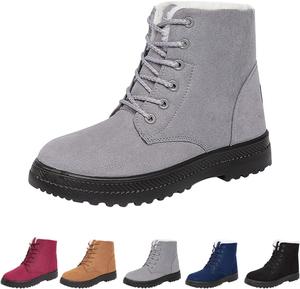 Зимние женские ботинки, замшевые, с нескользящей подошвой, на шнуровке, короткие модельные ботильоны, с утепленной флисовой подкладкой, на массивном каблуке, для улицы или дома Generic, Grey