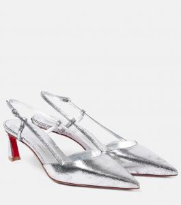 Condoroline 55 босоножки-лодочки на ремешке из металлизированной кожи Christian Louboutin, Silver/Lin Silver