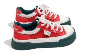 Женские парусиновые кеды с низким верхом бежевого/красного цвета Feiyue