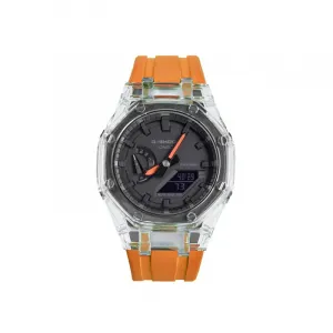 Часы Casio G-Shock Analog-Digital 2100 Series, арт. GA-2100-1A1, 48.5 мм, оранжевый/прозрачный/черно-оранжевый
