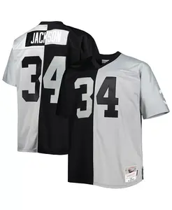 Мужская футболка Bo Jackson Black, Silver Las Vegas Raiders Big and Tall Split Legacy Retired Player Replica Jersey Mitchell & Ness