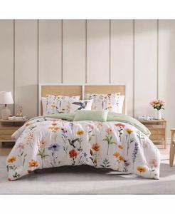 Постельное белье со свежими срезанными цветами, плотность нитей 200, 100% хлопок, сатин, комплект из 5 двусторонних одеял King Bebejan, белый