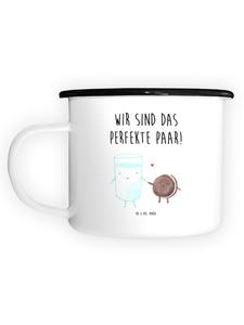 Эмалированная кружка XL Молочный бисквит с белой надписью Mr. & Mrs. Panda