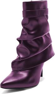 Женские ботильоны с острым носком, закрытые, с отворотом на щиколотке, на молнии, с тви́р-каблуком, средней высоты, зимние, для вечеринки и свиданий, размеры US 4-16 Wo wagas, Purple