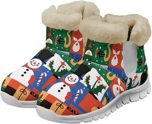 Женские зимние рождественские ботинки с меховой подкладкой, мягкие, утепленные, на щиколотку, с противоскользящей подошвой, теплые, удобные, короткие, размер US6-12 Qoiuvncy, Christmas